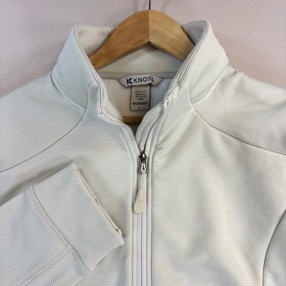 KNOSS Aspire Jacket Womens Large Ivory Gray Microstripe Fleece Full Zip